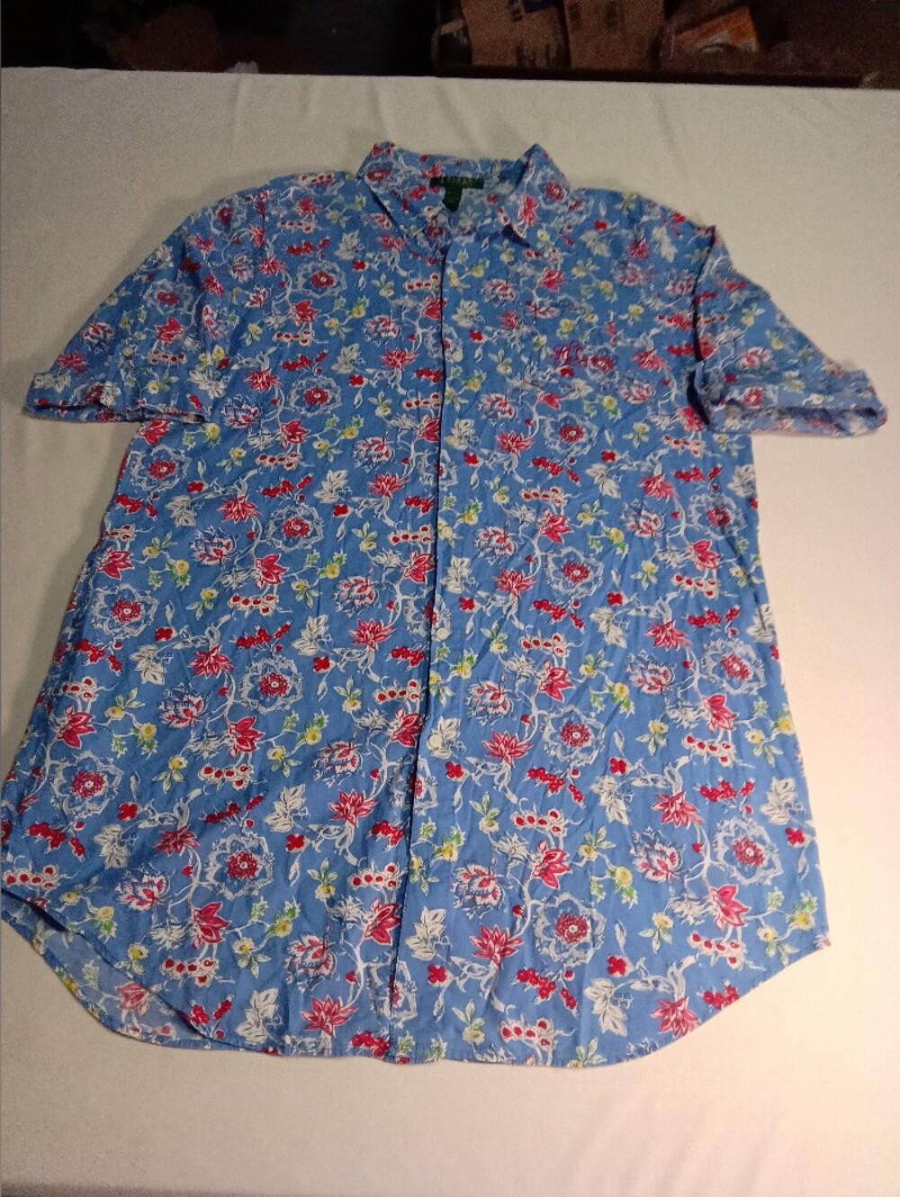 Men's Blue Floral Short-Sleeve Shirt